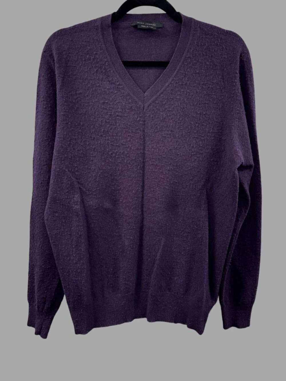 MARC JACOBS AW13 Purple Wool Cashmere V-Neck Boucle Sweater Sz L Pilling Effect